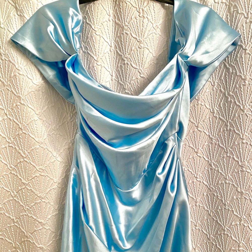 Baby Blue Off Shoulder Satin Corset Dress XL 12